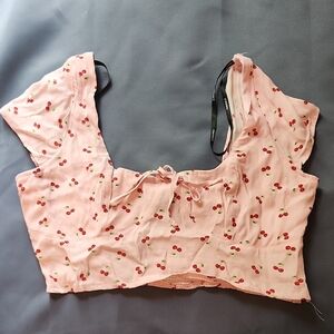 Cherry Print Pink Crop Top